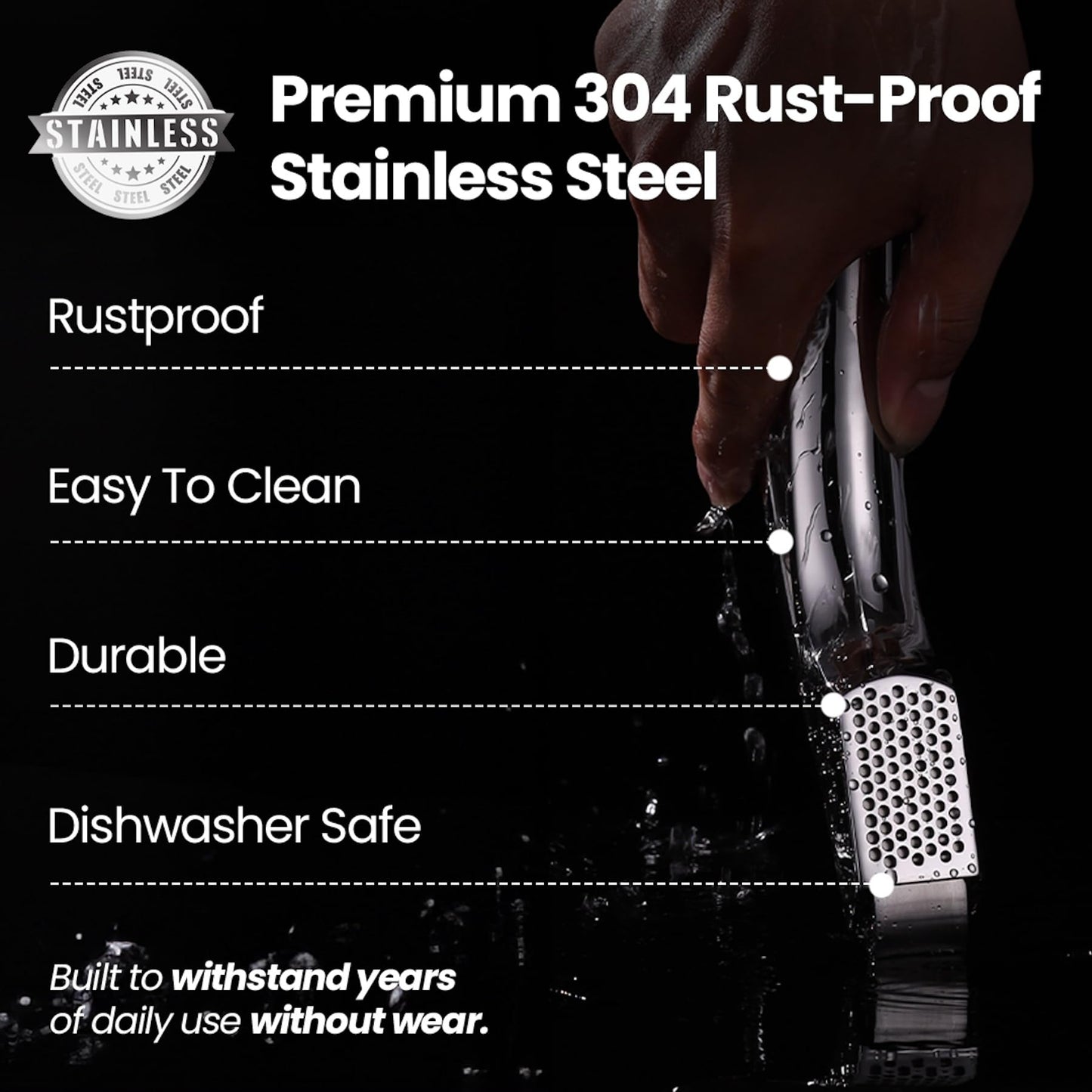 No Peeling Required Garlic Press Stainless Steel with Two Detachable Handles for Coarse & Fine Mincing - Premium Garlic Mincer Tool, Easy to Clean,