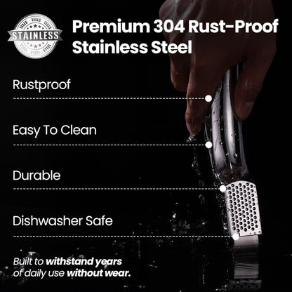 No Peeling Required Garlic Press Stainless Steel with Two Detachable Handles for Coarse & Fine Mincing - Premium Garlic Mincer Tool, Easy to Clean,