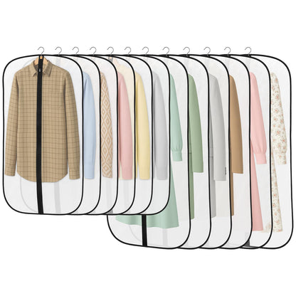 12 Pack Garment Bags, PEVA Translucent Clothes Covers, Suit Bag 40in+47in