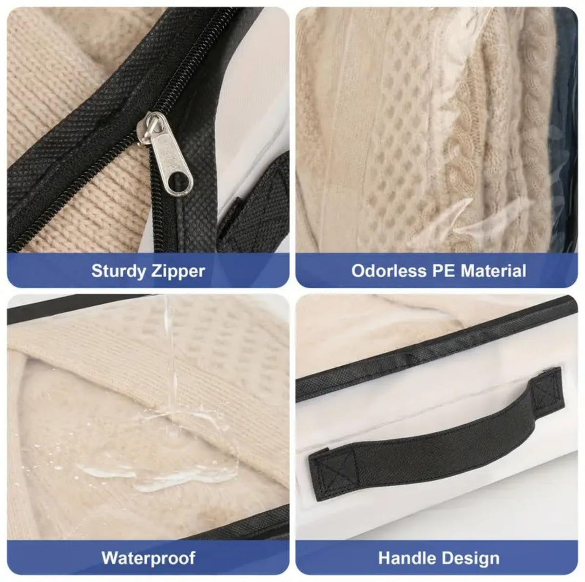 MANTTH Clear Sheet Storage Bags with Zipper 6 Pack, Plastic Sweater Storage Bins for Clothing