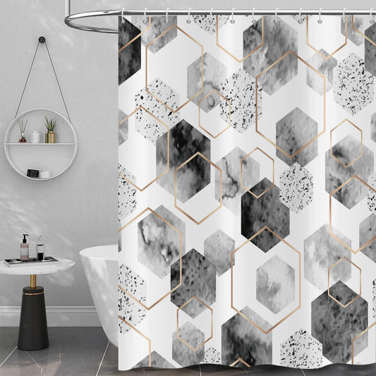 Hnmdmyi Grey Shower Curtain 180x200, Abstract Geometric Modern Grid Pattern Minimalist Bathroom Curtains with Hooks Waterproof Polyester Fabric