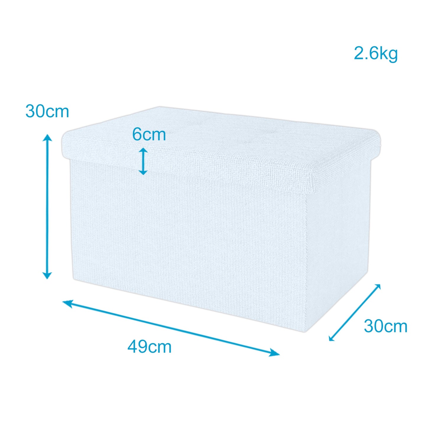 INTIRILIFE Foldable Stool 49x30x30 cm in SNOW WHITE - Seat cube with storage space and cover made of fabric with hollows - Storage box chest stool