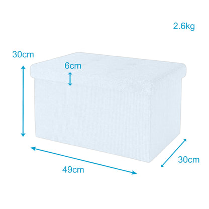 INTIRILIFE Foldable Stool 49x30x30 cm in SNOW WHITE - Seat cube with storage space and cover made of fabric with hollows - Storage box chest stool