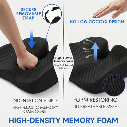 Chemlliy Dual-Layer Memory Foam Seat Cushion, Ergonomic Office Chair Cushion Car Seat Cushion for Long Sitting