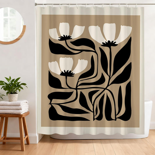 BREASOME Vintage Shower Curtain 180 x 180 cm Abstract Floral Shower Curtain for Bathroom Decor Mould Proof Waterproof Polyester Fabric Bath Curtain