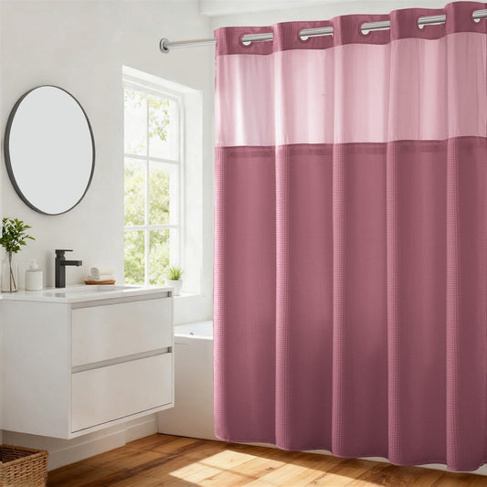 River Dream No Hooks Required Waffle Weave Shower Curtain with Snap in Liner - 71W x 74H,Hotel Grade,Spa Like Bath Curtain,Pale Mauve