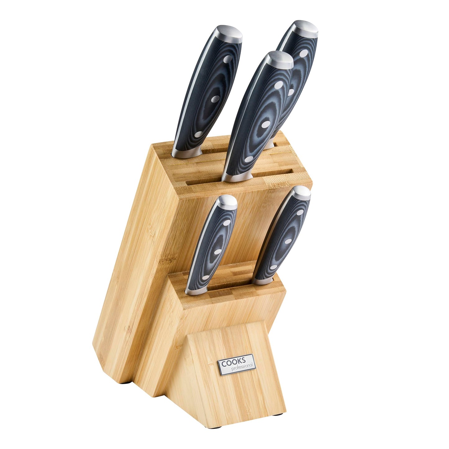 Cooks Professional Ultimate 5 Piece Knife Set with Bamboo Knife Block & Micarta Handles | Satin Finish Stainless-Steel Blades | Home Kitchen Paring,