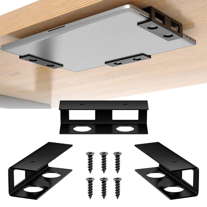 Kisbeibi Under Desk Laptop Mount, Metal Under Desk Laptop Storage Holder with Screws, Under Table Desk Holder for Laptop, Tablet