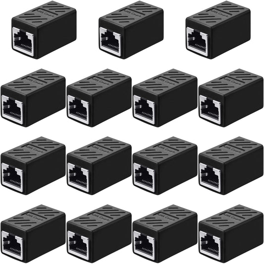 15 Pieces RJ45 Coupler, Ethernet Extension Adapter Network Connector for Cat7/Cat6/Cat5e/Cat5 Ethernet Network Cable Coupler Female to Female (Black)