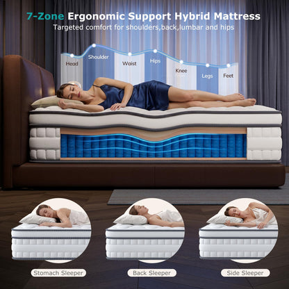 5FT King Size Mattress, Hybrid Orthopedic Matresses with Memory Foam & 1000 Individual Pocket Springs, Motion Isolation