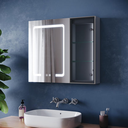 ZANOFIRA Bathroom Wall-Mounted Mirror Cabinet, 700x600mm Illuminated LED Bathroom Mirror Cabinet with Shaver Socket and Anti-Fog