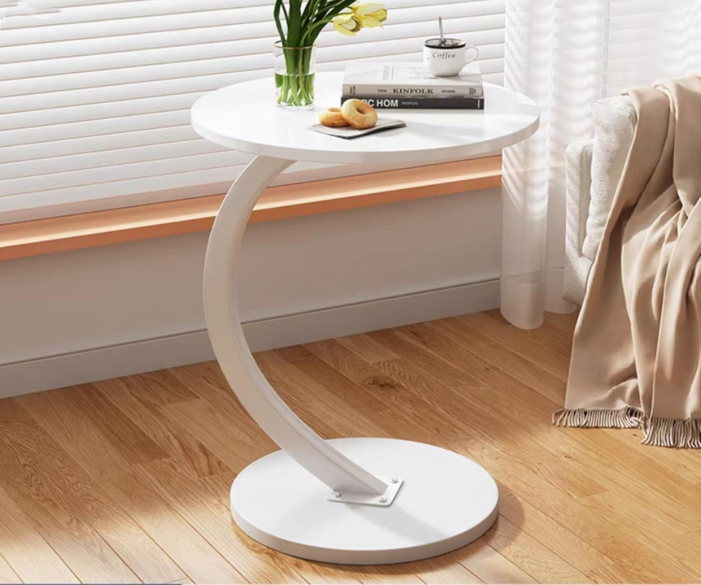 ZOYIZEN Side Table Wooden White, End Table C-shaped, 40 * 60 CM （Ø*H）