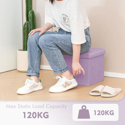 Bonlife Ottoman Storage Box - Foldable Square Footstool for Living Room, Kids Toy Chest with Lid, Multi-Use Seat & Storage.Light purple,30x30x30cm
