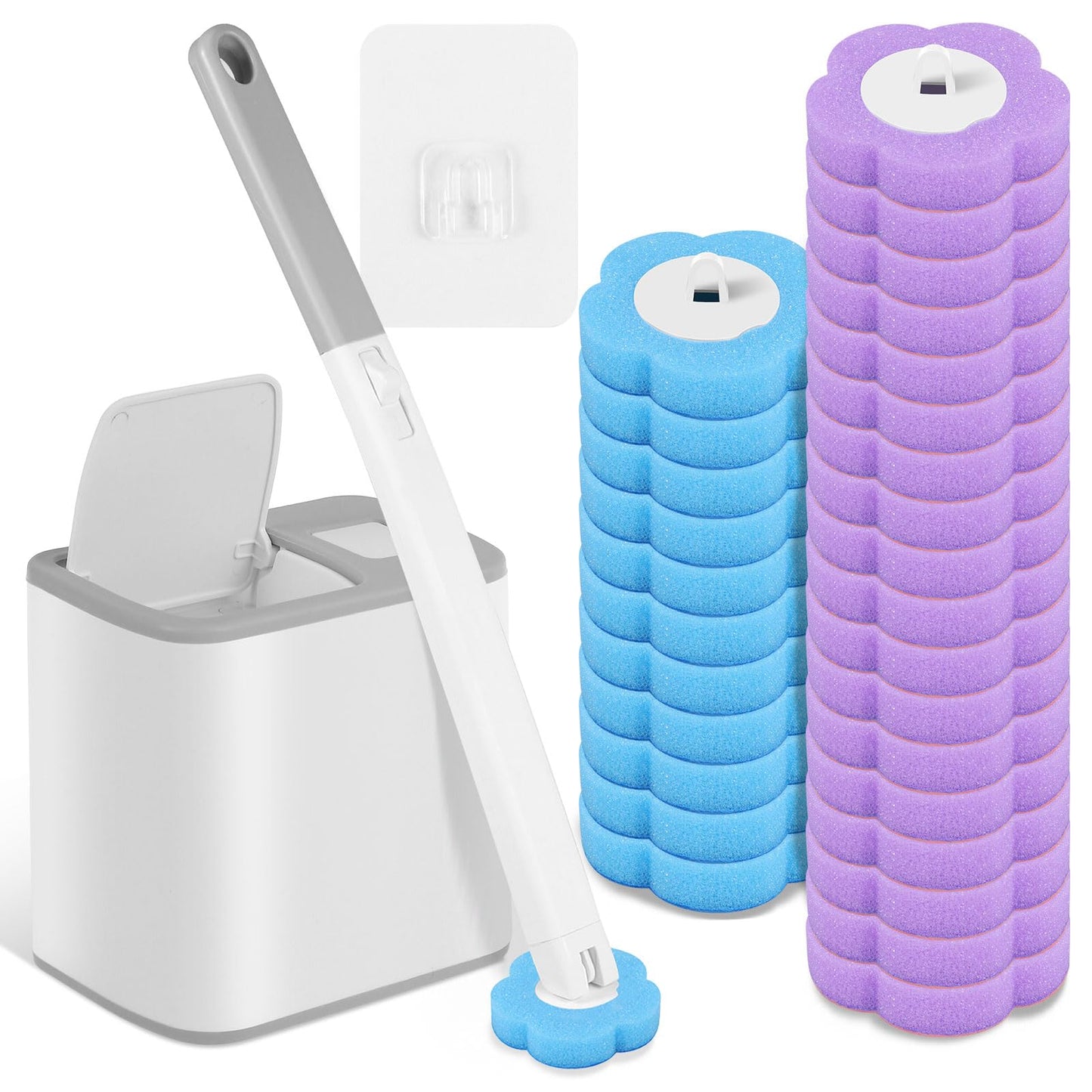 Toilet Wand Kit 30PCS Toilet Brush Replacement Head with Handle Wall-Mounted Holder Cleaner Set 360 Degree Toilets Cleaning System Toilets Bowl Brush