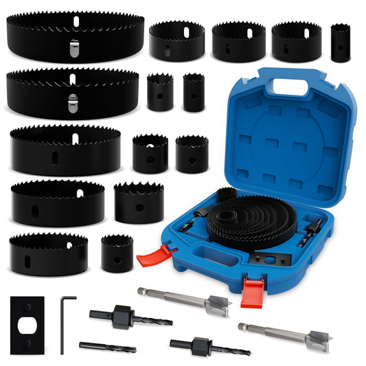 XZH Hole Saw Set, 22Pcs 19mm-152mm Hole Cutter Set Carbon Steel Downlights Drill Bit Tools for Soft Wood, Plasterboard, Plastic