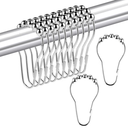 Fogcosy 14 Pcs Stainless Steel Shower Curtain Hooks with Roller Balls, Rust-Resistant, Heavy-Duty Closure, Suitable for Standard Bathrooms