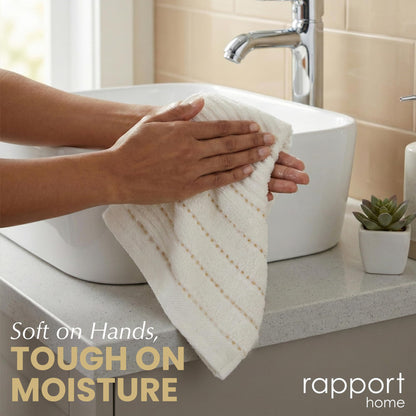 Rapport Home 2-Pack Linear Hand Towels | 50x85cm 100% Cotton 500GSM | Absorbent & Soft Bathroom Towel Set | Oeko-Tex Certified | Ivory Cream