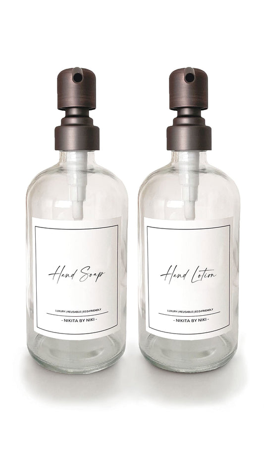 Clear Glass Soap Dispensers - Silver Stainless Steel Pump - Hand Soap and Lotion Dispenser Set - Glass Kitchen Soap Dispenser Set - 500ml - Bathroom