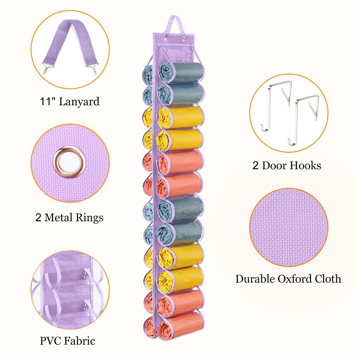 Lirex Hanging Yoga Legging Storage Organizer with 24 Pockets, Foldable Oxford Cloth Hanging Closet Organizer Shirts Jeans Storage Hanger Socks Holder