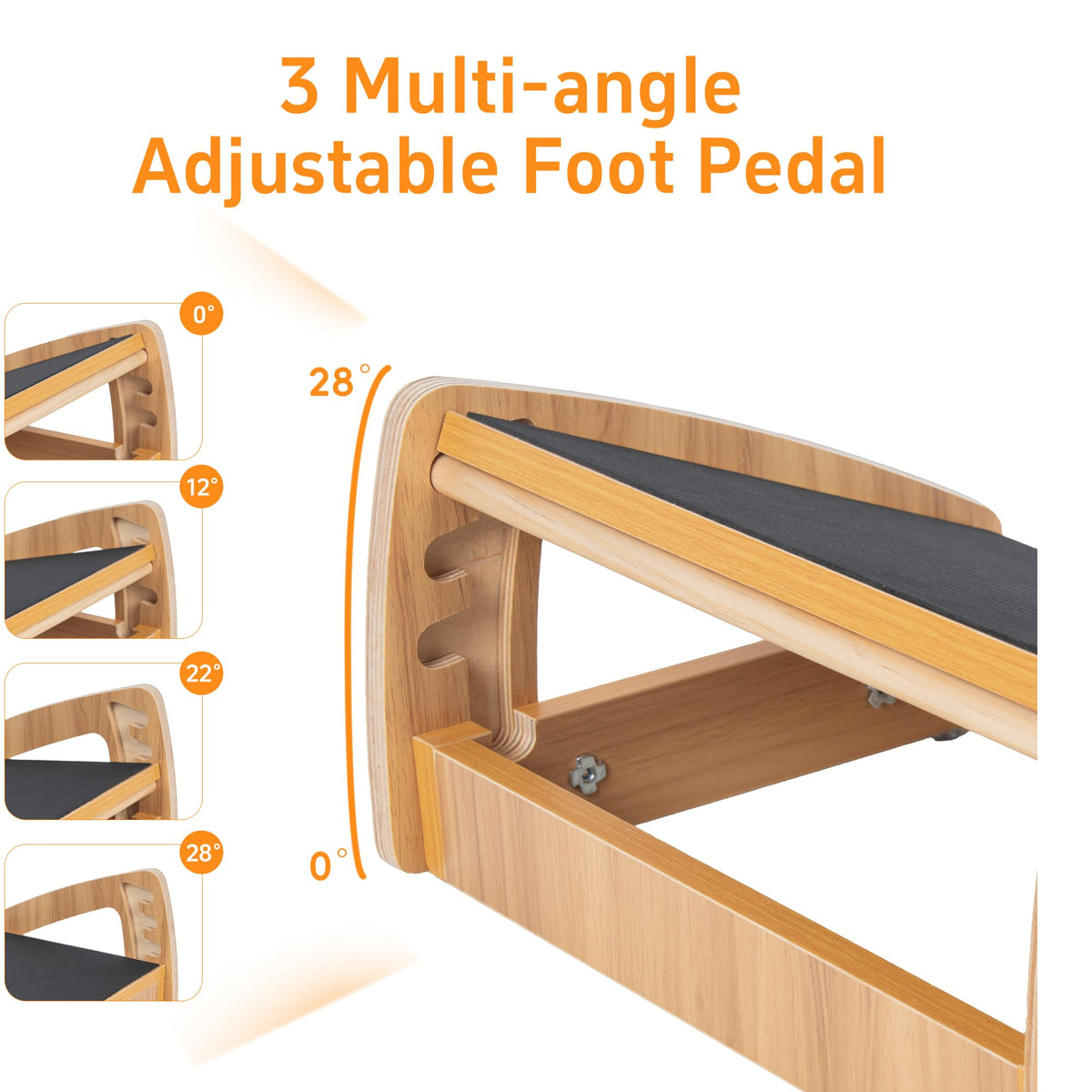AKOZLIN Adjustable Wooden Under Desk Footrest, 4 Adjustable Heights, Anti-Slip