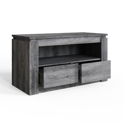 GFW Canyon 2 Drawer TV Unit, Charcoal Grey TV Stand with Storage Drawers & Open Shelf