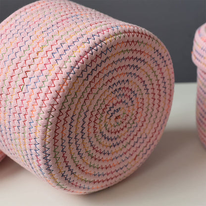 Round Cotton Rope Storage Basket with Lid, Round Multipurpose Cotton Woven Basket with Lid Large Capacity Storage Pot Organizer Container for Small