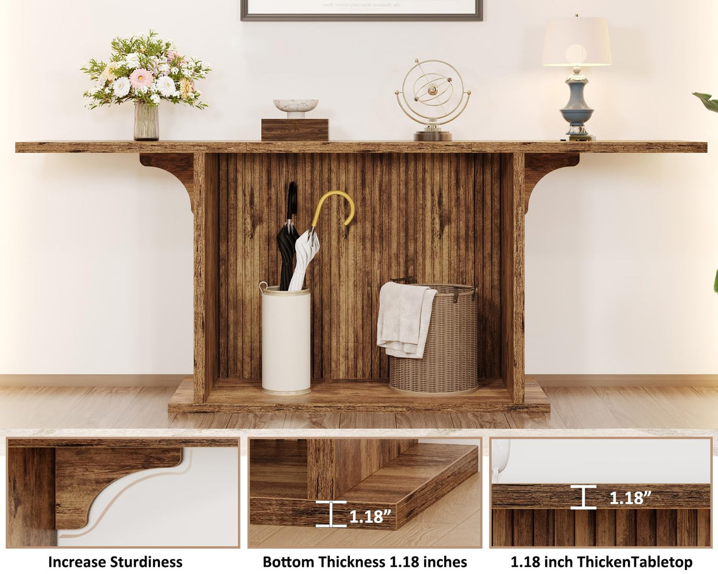HSH Farmhouse Console Table, 180cm Extra Long 2-Tier Sofa Table, Rustic Brown Wooden Entryway Table for Hallway, Living Room, Foyer & Behind Couch