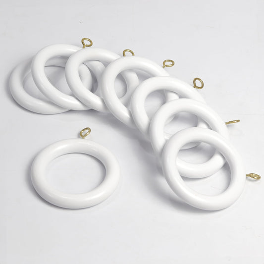 12 Pcs White Wooden Curtain Rings with Hooks | 2.5 Inch Outer Diameter, 1.75 Inch Inner Diameter | Fits 1 to 1.5 Inch Curtain Rods | Wood Drapery