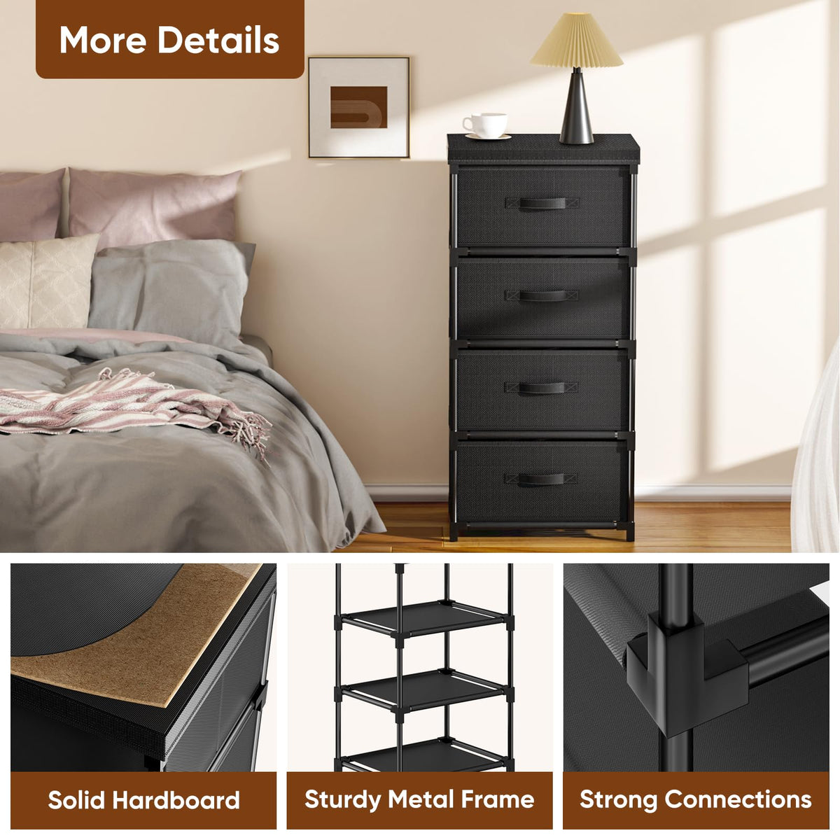 Mavivegue Fabric Chest of Drawers with 4 Fabric Drawers Bedroom