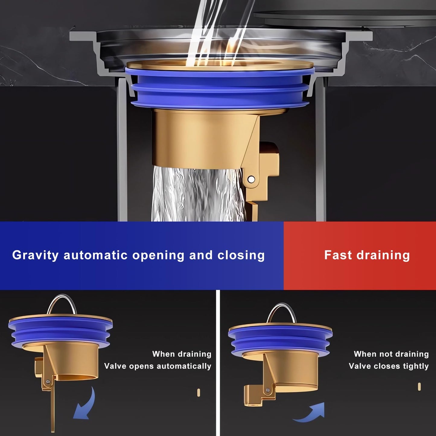 QruiLanTu 2 pieces Shower Floor Waste Backflow Preventer Magnetic Levitation One Way Waste Valve Floor Drain Insert Drain Plug Brass Fast Drainage