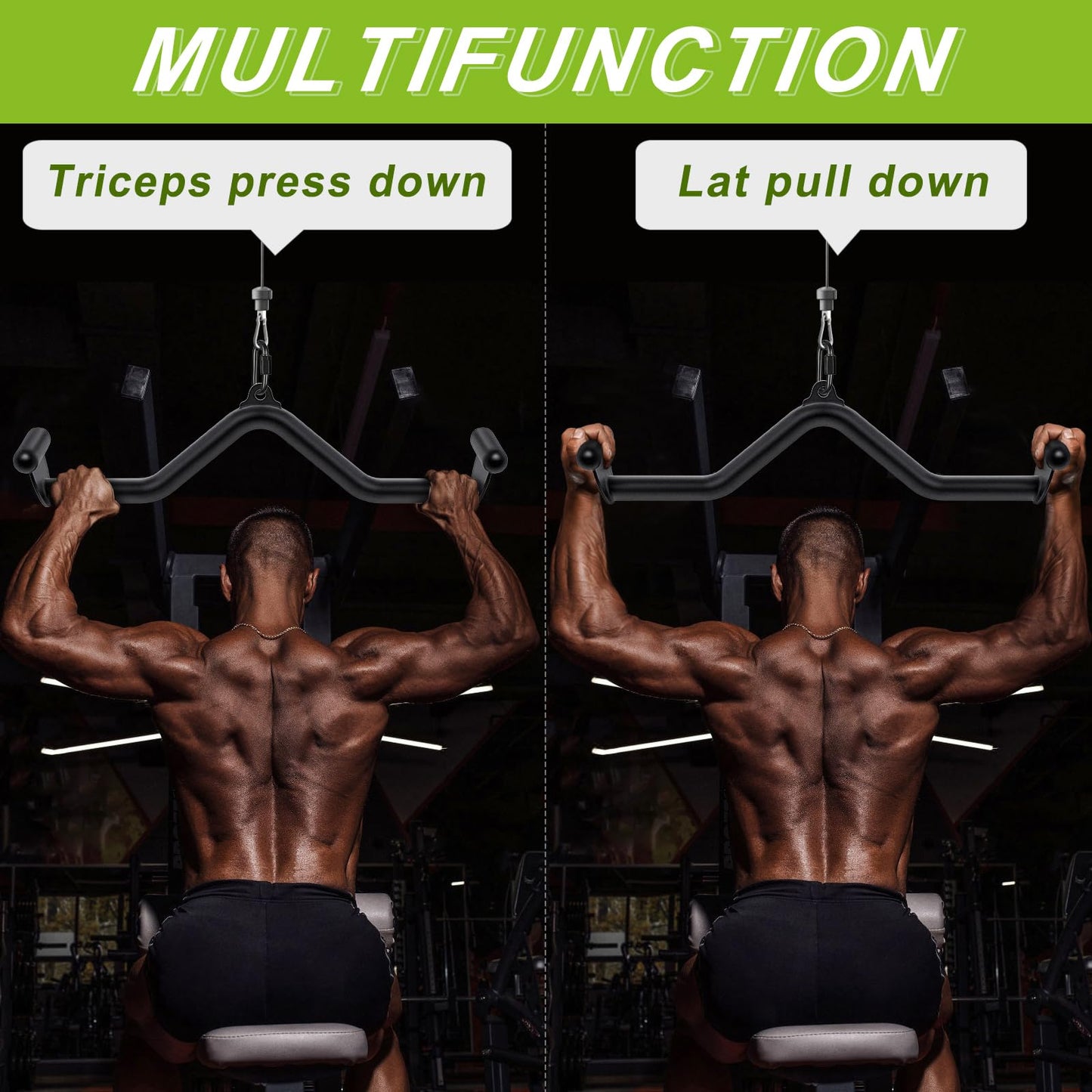 SELEWARE Multifunction-Grip LAT Pull Down Bars W/Heavy Duty Steel Tubing Structure Home Gym Workout Attachments Triceps Press Down Bar for Cable