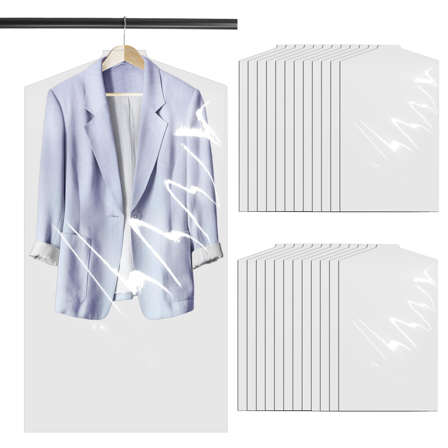 100PCS Disposable Clear Garment Cover Bags, 60 x 100 cm Plastic Dustproof Clothes Covers, Waterproof and Hanging