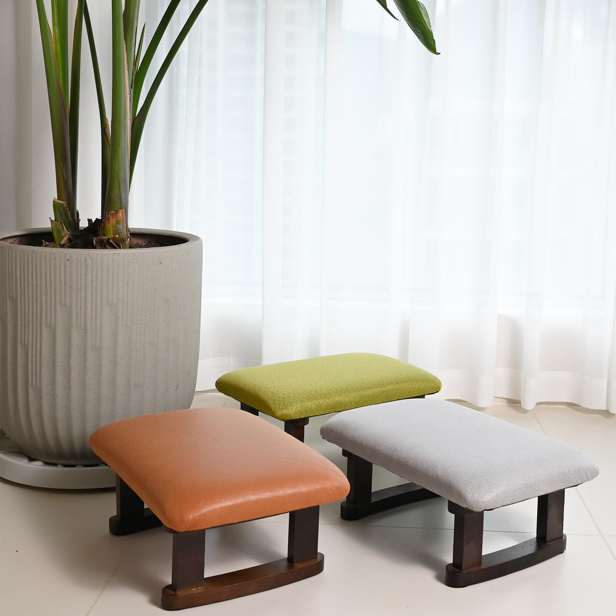 Small Footstool Office Under Desk Ottoman Padded Hassock 16.1"(41cm) x 6.7"(17cm) with Wooden Legs Modern Living Room Bedroom Work Nail Salon Compact