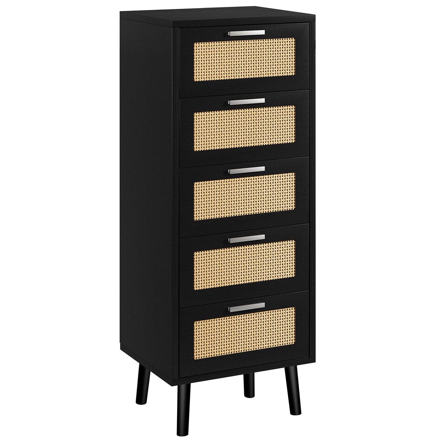 IBUYKE Rattan Chest of Drawers Bedroom with 5 Drawers,Black WST010B