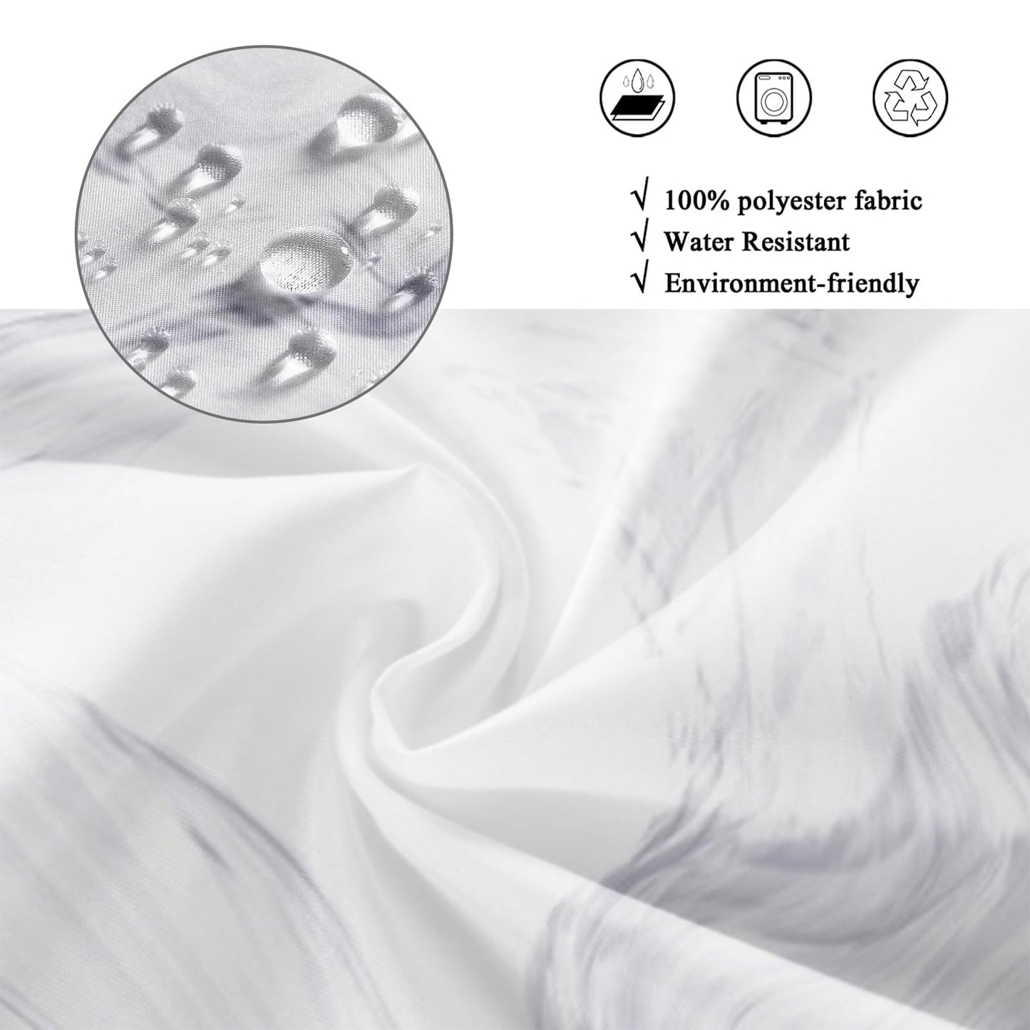 GCIREC Shower Curtain, 180x200cm, White with Purple Texture Ink Marble Modern Art Waterproof Fabric Machine Washable Bathroom Curtain with Hooks