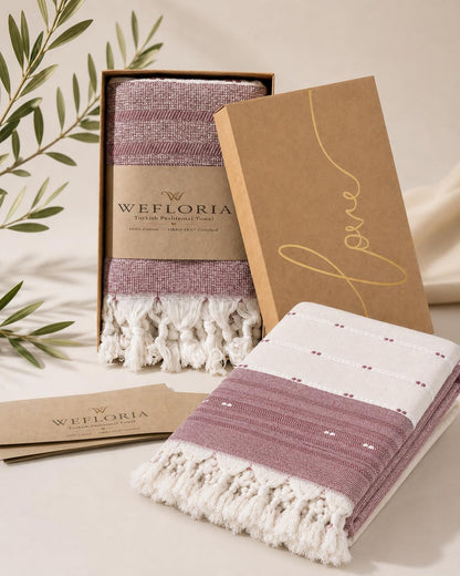WEFLORIA Turkish Peshtemal Towel – 100% Cotton, Lightweight & Quick Dry Beach & Bath Towel, Large Hammam Towel with Tassels, Gift Box Packaging