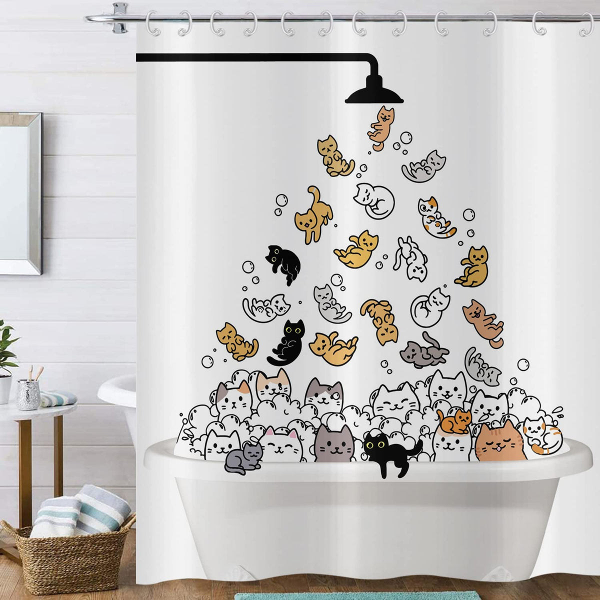 Hnmdmyi Funny Cat Shower Curtain 150x180, Kids Cartoon Animal Kitten Colorful Lovely Hilarious Pets Bathroom Curtains with Hooks Waterproof Polyester