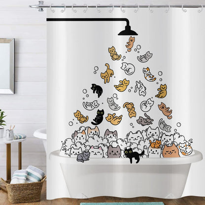 Hnmdmyi Funny Cat Shower Curtain 150x180, Kids Cartoon Animal Kitten Colorful Lovely Hilarious Pets Bathroom Curtains with Hooks Waterproof Polyester