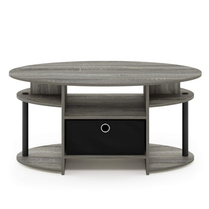 Furinno JAYA Coffee Table, Oval Modern Coffee Table with Shelves and Storage Bin, Side Table, for Living Room, Bedroom, Home Office, French Oak