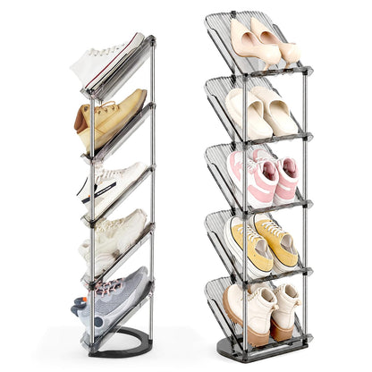 Slanted Narrow Shoe Rack 5 Tiers, Slim Depth Vertical Shoe Shelf - 1 Pack