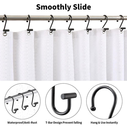 AURIVISTA 12 Pack Shower Curtain Hooks, Rust Proof T-Bar Rings, Black