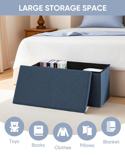 Bonlife Large Storage Ottoman Bench, Foldable Footstool with Tray