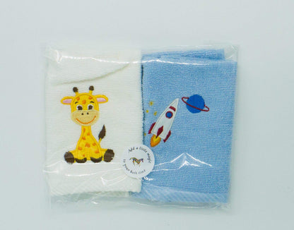 Lex's Linens Pack of 2 Kids Face Cloth (1 of Each) (Giraffe & Rocket)