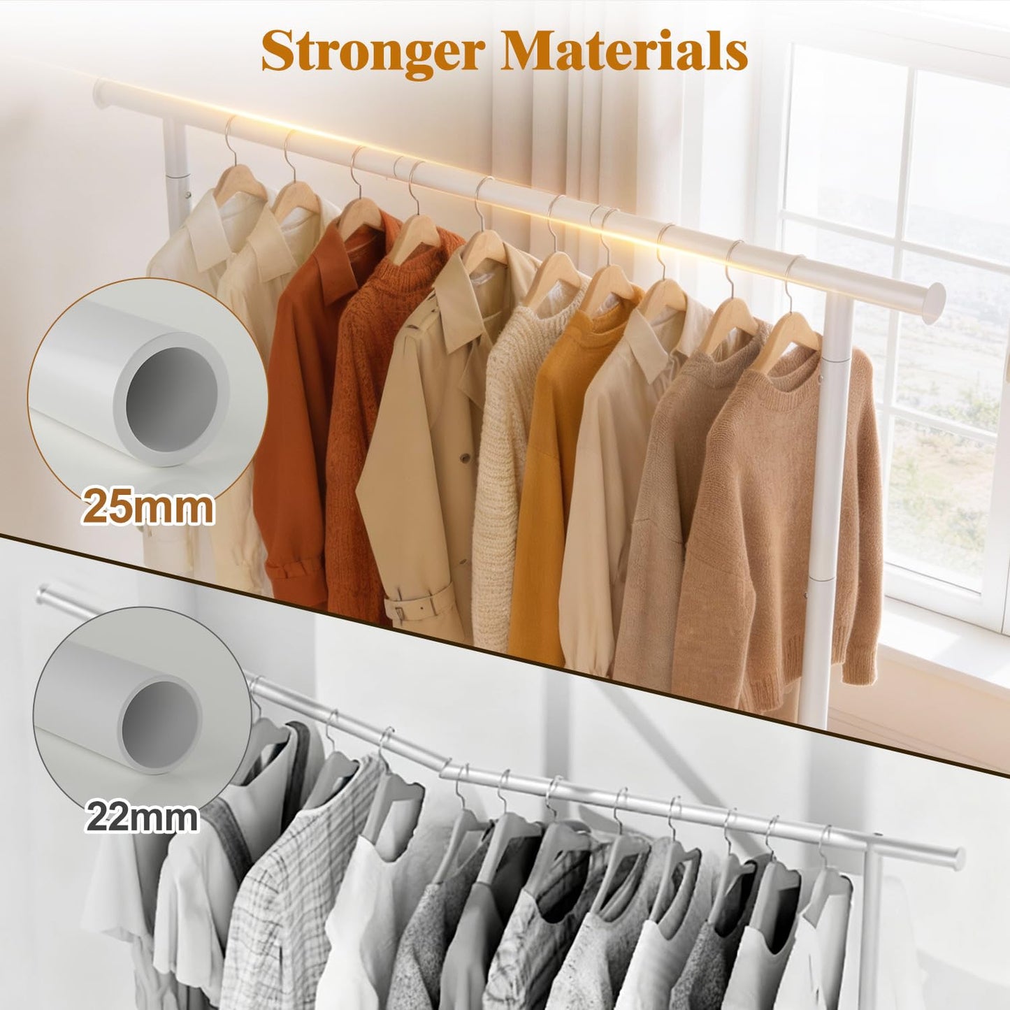 EAGMAK Metal Clothes Rail with Shelf for Hanging Clothes, Sturdy Freestanding Clothes Hanging Rail for Wardrobe & Bedroom Clothing Storage, White