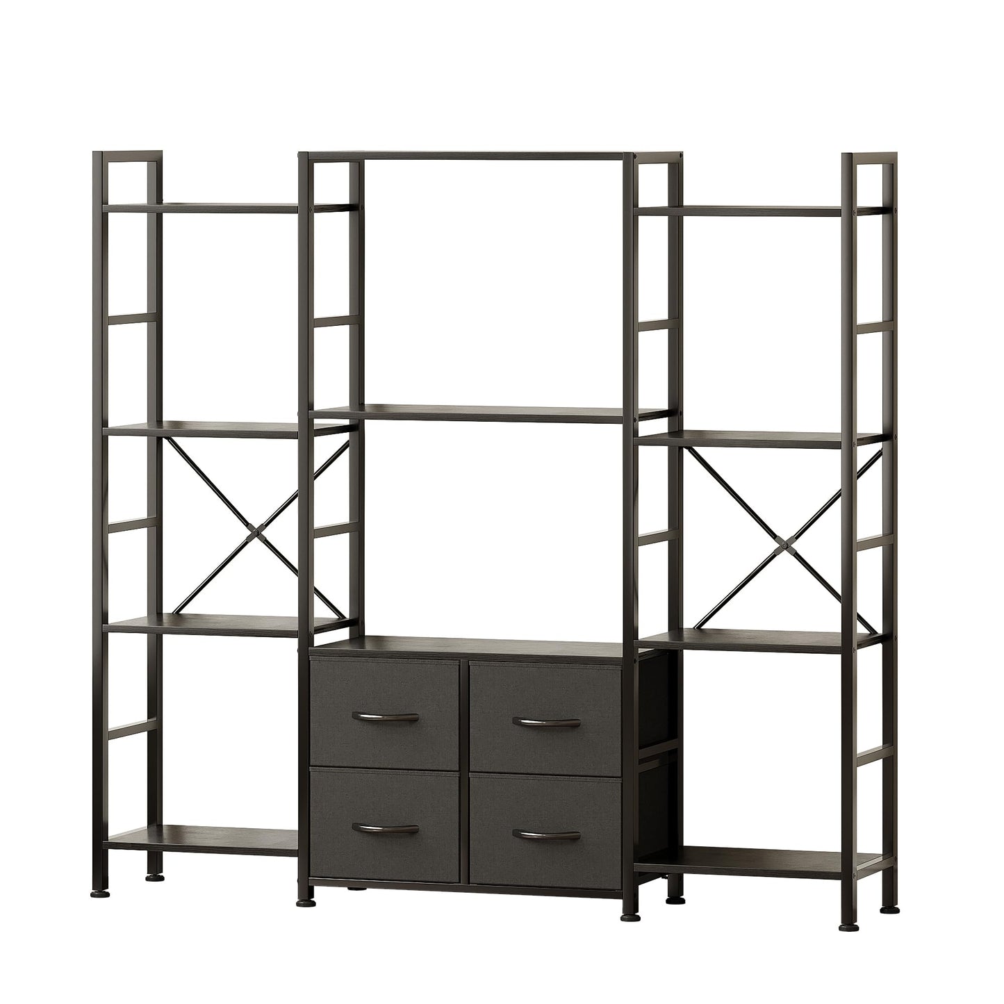 VERMESS 142W x142HcmTriple Book Shelf, Triple Bookshelf, 4 Tier Industrial Bookshelf for Home & Office
