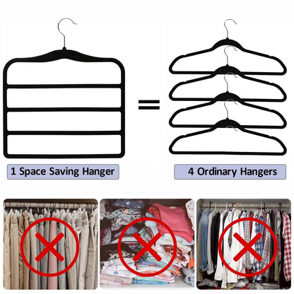 3 Pack Velvet Trouser Hangers - 4-Layer Space Saving Scarf and Jeans Hangers - Wardrobe Organiser and Space Saver Trouser Rack, Leggings Hanger
