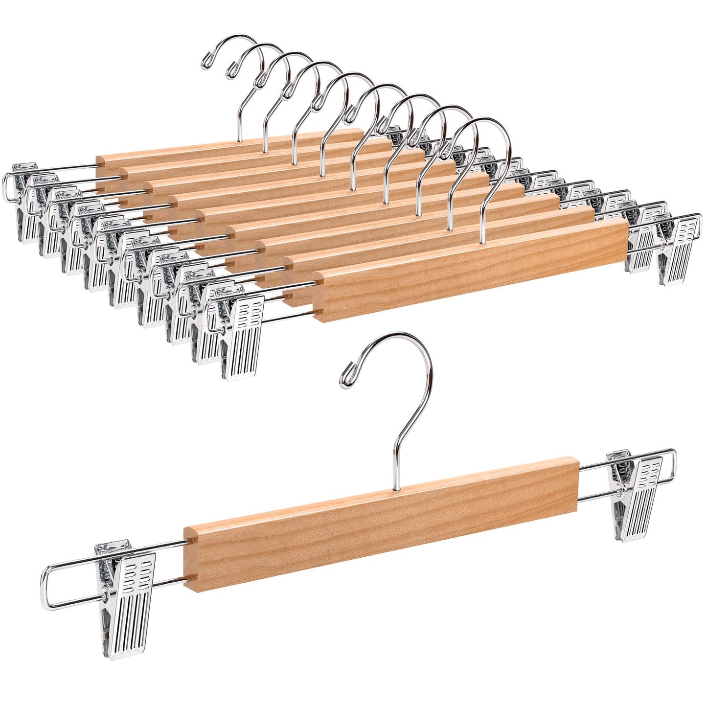 Amber Home 10pcs Wooden Trousers Hangers, Wood Skirts Hangers, Natural