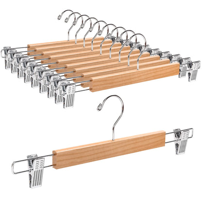 Amber Home 10pcs Wooden Trousers Hangers, Wood Skirts Hangers, Natural