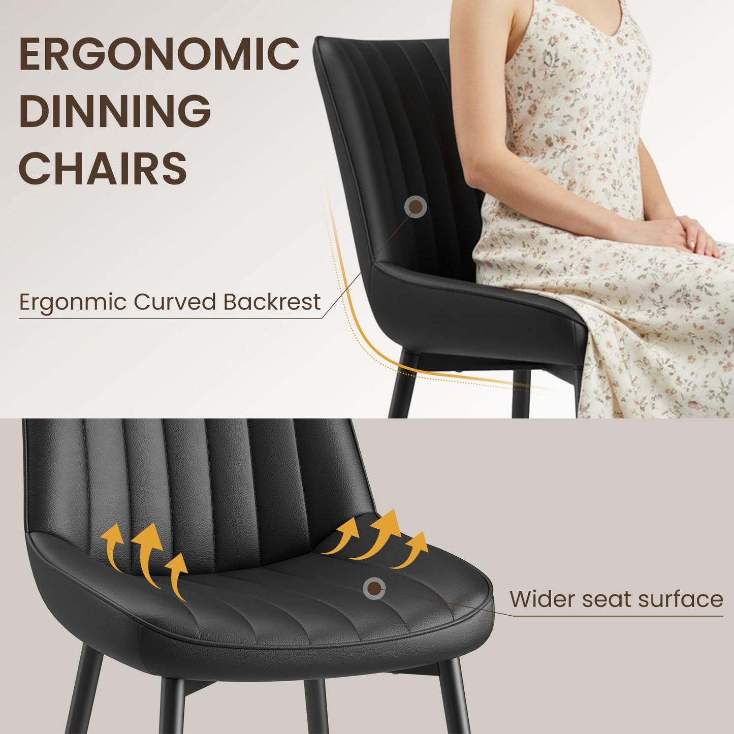 COLAMY Black Dining Chairs Set of 4,Technology Fabric Chairs for Dining Room with Metal Legs and Thick Seat Cushion