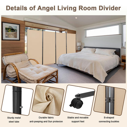 Angel Living 4 Panels Folding Room Divider, Privacy Screen Composed of Polyester Fabric and Sturdy Iron Frame